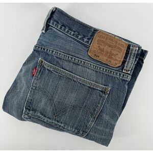 Levi's 514 Size 36x32 Blue Denim Jeans Slim Straight Leg Distressed Red Tab